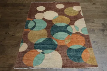 Vibrant Circular Motifs: Earthy Tones Rug for Trendy Home Decor 5x6