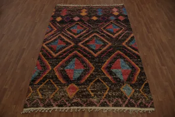 Handcrafted Vibrant Moroccan Area Rug 7x11 with Dazzling Diamond Patterns