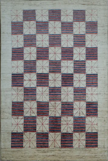 Sophisticated Striped and Geometric Checkered Area Rug  6x9