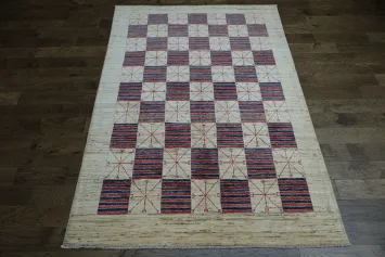 Sophisticated Striped and Geometric Checkered Area Rug  6x9