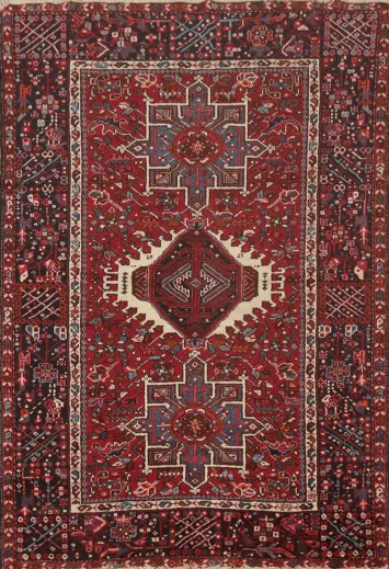 Tribal Geometric Red Gharajeh Persian Area Rug 5x6