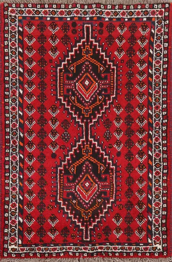 Geometric Red Shiraz Persian Handmade Rug 3x4
