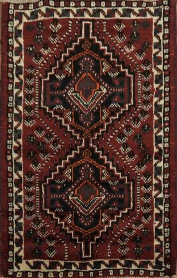Geometric Red Shiraz Persian Handmade Rug 3x4