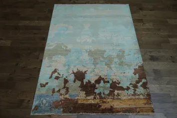Abstract Artistic Blue Rug for a Modern Living Room Aesthetic 7x10