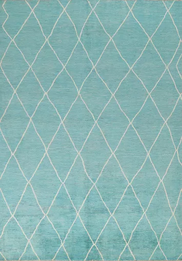Vegetable Dye Turquoise Moroccan Trellis Wool Rug 8x10