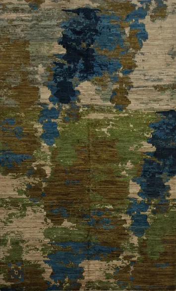 Modern Artistic Abstract Area Rug 7x10 with Textured Earth and Sky Tones