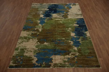 Modern Artistic Abstract Area Rug 7x10 with Textured Earth and Sky Tones