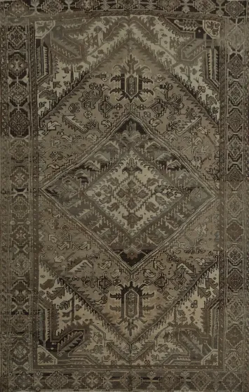Vintage Geometric Distressed Heriz Persian Rug 7x9