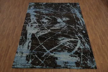 Abstract Modern Area Rug 9x12 with Natural Tones and Artistic Pattern