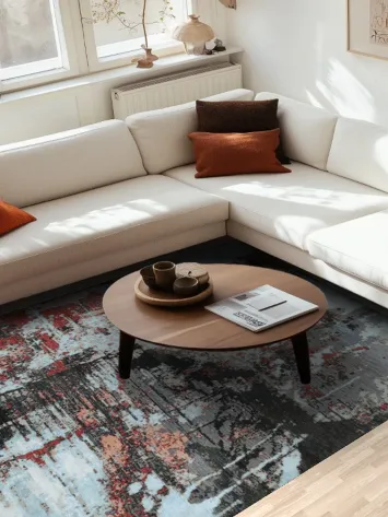 Modern Rug with Abstract Brushstroke Design 7x10