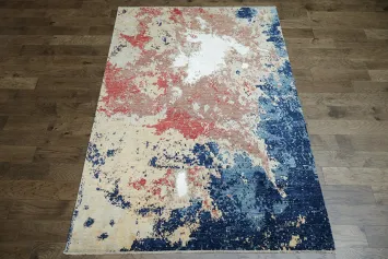 Vegetable Dye Wool/ Silk Abstract Oriental Area Rug 6x10