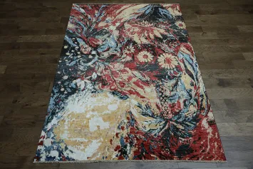 Vegetable Dye Wool/ Silk Abstract Oriental Rug 7x10