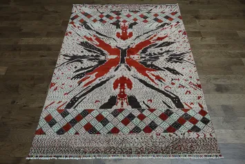 Modern Geometric Red and Black Patterned Accent Rug 7x10