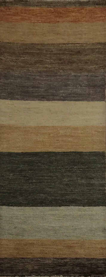 Gabbeh Kashkoli Runner Rug 3x8 with Subtle Earth Tone Horizontal Stripes