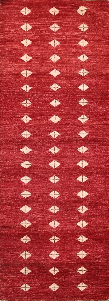 Geometric Red Gabbeh Kashkoli Oriental Runner Rug 3x8