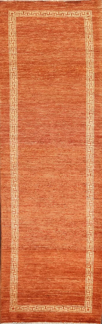 Orange Gabbeh Kashkoli Oriental Runner Rug 3x9