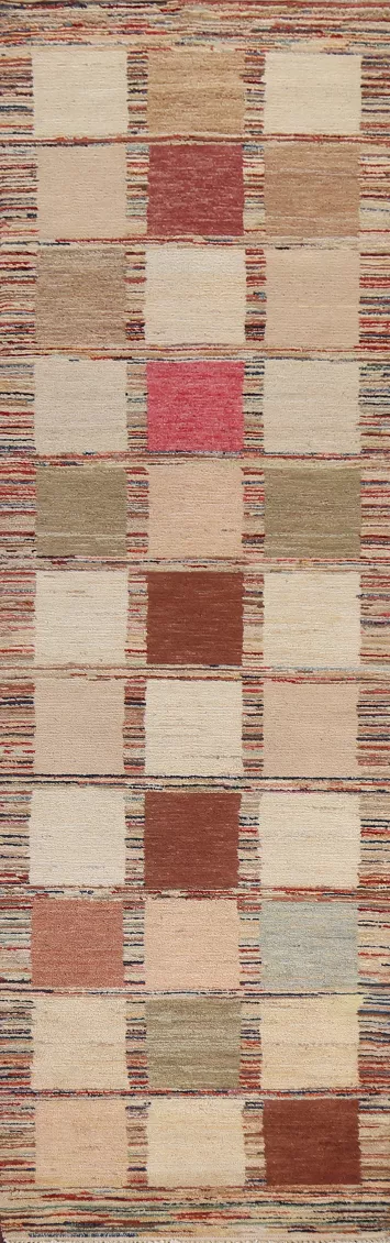 Checkered Gabbeh Kashkoli Oriental Runner Rug 3x10