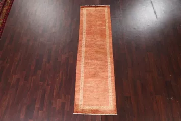 Orange Wool Gabbeh Kashkoli Oriental Runner Rug 3x9