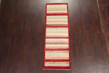 Striped Gabbeh Kashkoli Oriental Runner Rug 3x8