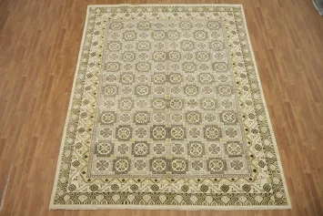 Classic Beige and Green Khotan Rug with Geometric Patterns 9x11
