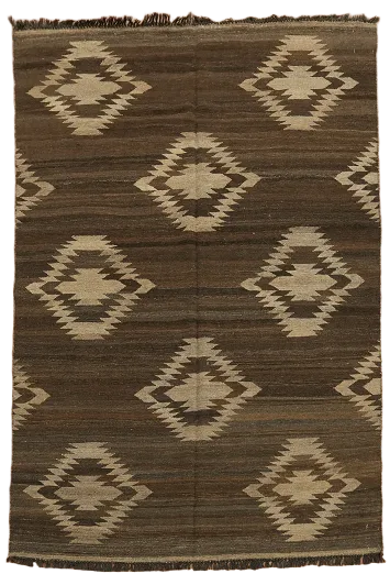 Brown Natural Dye Kilim Oriental Wool Rug 5x7