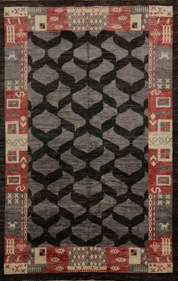 Classic Gabbeh Kashkoli Area Rug 5x8 with Geometric Ethnic Border Details