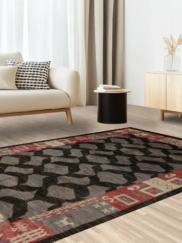 Classic Gabbeh Kashkoli Area Rug 5x8 with Geometric Ethnic Border Details