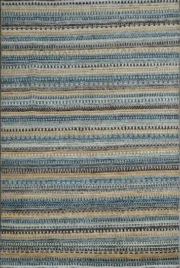 Elegant Stripes: Blue and Neutral Toned Artistic Rug 6x8