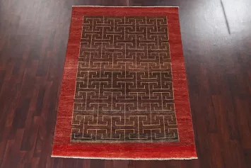 Brown Geometric Gabbeh Kashkoli Oriental Wool Rug 6x8