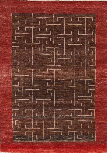Brown Geometric Gabbeh Kashkoli Oriental Wool Rug 6x8