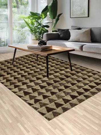 Chic Kashkoli Area Rug 6x10 Brown and Beige Triangle Design Accent