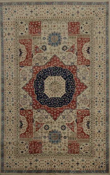 Artisan Khotan Vegetable Dye Area Rug 7x10 with Geometric Center