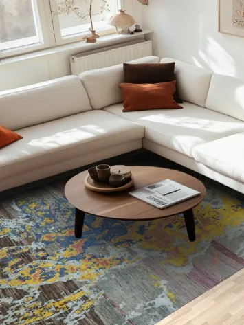 Abstract Artistry: Contemporary Rug with Vibrant Paint Splashes 7x9