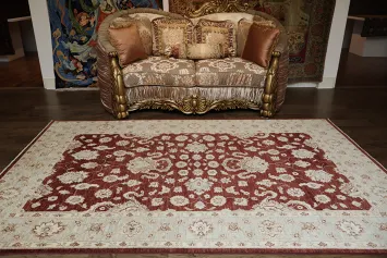 Rich Burgundy and Ivory Floral Patterned Peshawar Living Room Rug 6x9