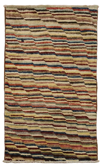 Colorful Handmade Wool Rug with Diagonal Stripes Design 2x3