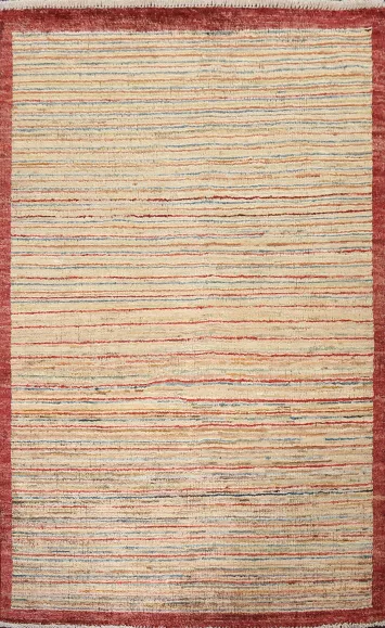 Striped Gabbeh Kashkoli Wool Hand-Knotted Rug 3x4