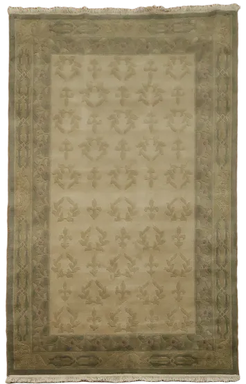 Classic Beige Nepalese Plush Rug with Exquisite Detailed Border Design 6x9