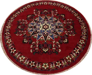 Handmade Red Tabriz Oriental Round Rug 8x8