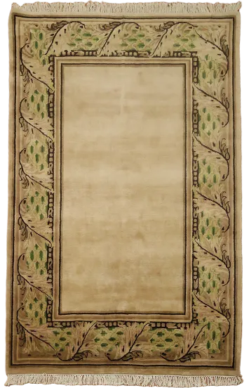 Stylish Beige Rug with Nature-Inspired Leaf Border Design 6x9