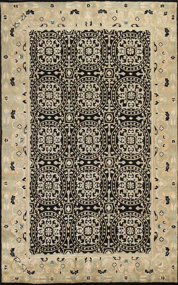 Black Vegetable Dye Agra Oriental Wool Rug 6x9