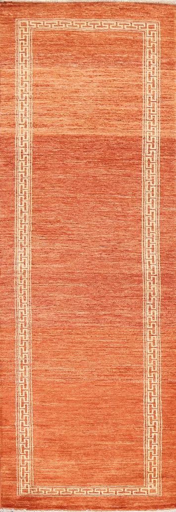 Orange Wool Gabbeh Kashkoli Oriental Runner Rug 3x9