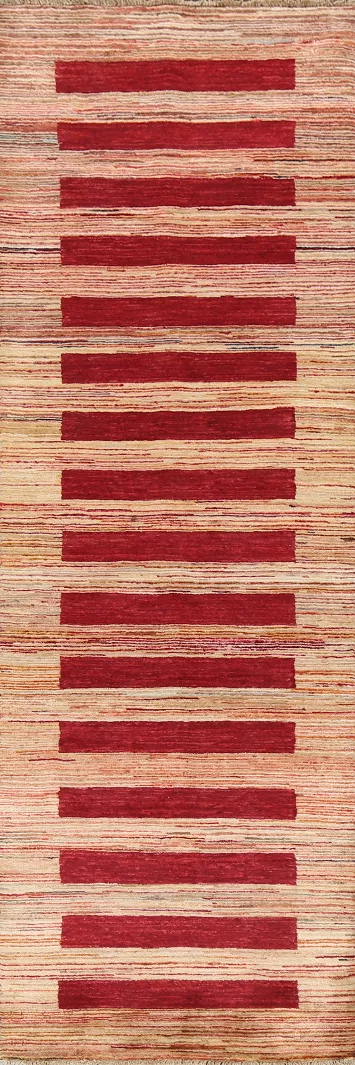 Striped Gabbeh Kashkoli Oriental Runner Rug 3x9