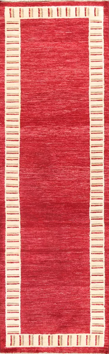 Red Wool Gabbeh Kashkoli Oriental Runner Rug 3x10