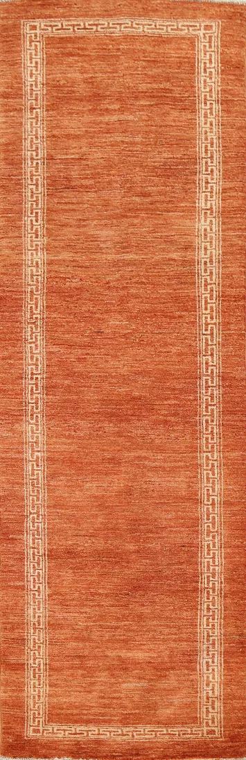 Orange Wool Gabbeh Kashkoli Oriental Runner Rug 3x9