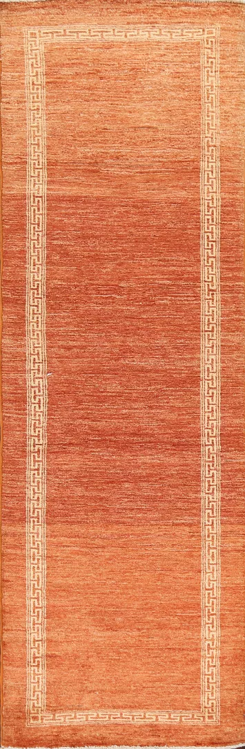 Orange Wool Gabbeh Kashkoli Oriental Runner Rug 3x9