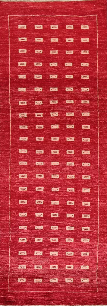 Red Wool Gabbeh Kashkoli Oriental Runner Rug 3x8