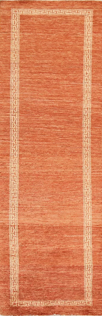 Orange Wool Gabbeh Kashkoli Oriental Runner Rug 3x9