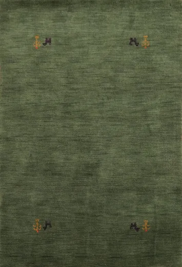 Minimalist Green Rug with Bold Embroidered Elements 4x6