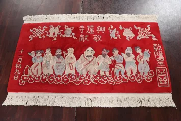 Handmade Red Pictorial Art Deco Oriental Wool Rug 2x5