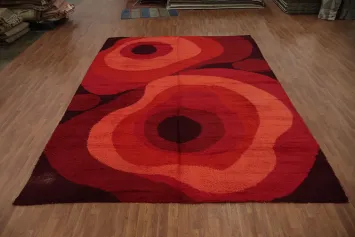 Red and Orange Artistic Design Rya Vegetable Dye Area Rug 10x14